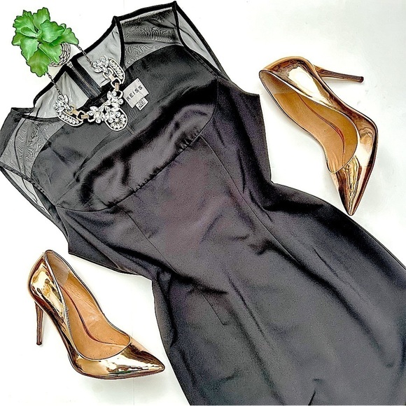 Reiss Black Wish Dress Sleeveless Sheath Mesh Yoke Collar Fitted Mini Size 6 - Picture 3 of 11